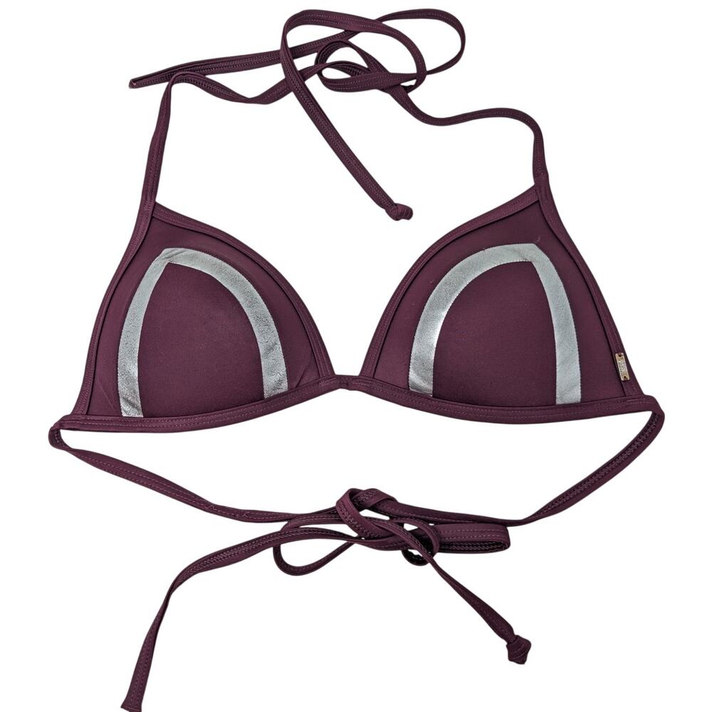Victoria's Secret‎ PINK Push Up Triangle Bikini Bra Top Burgundy Silver M Padded